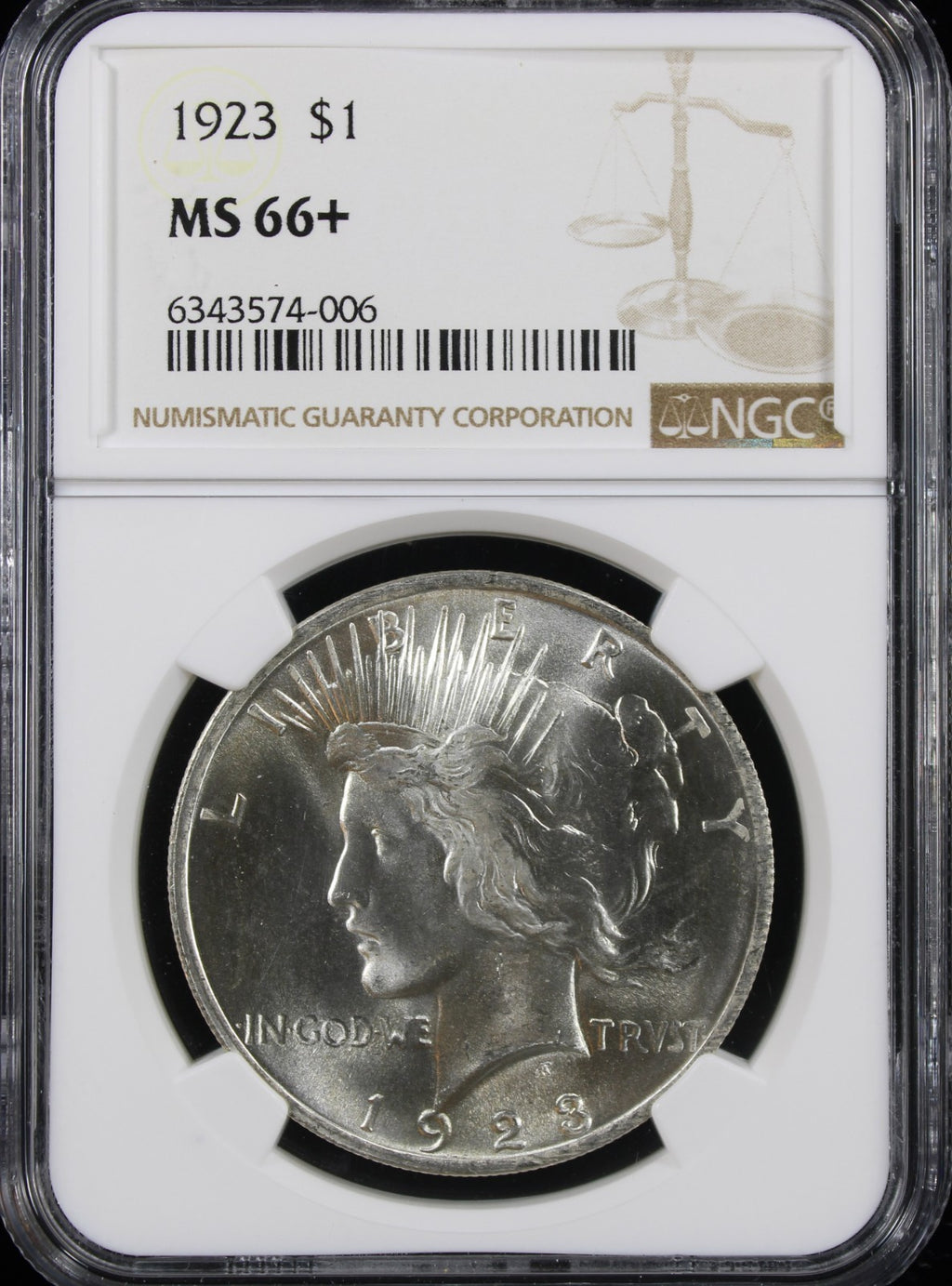 1923 Peace $1 NGC MS66+