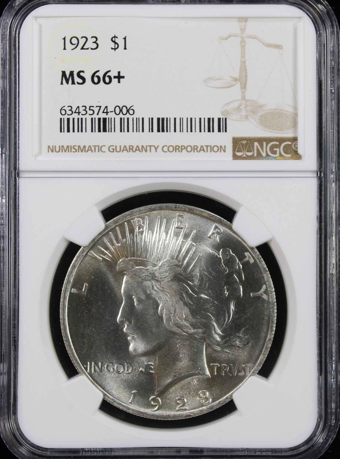 1923 Peace $1 NGC MS66+