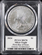 2024 Silver Eagle PCGS MS70 Damstra Signed First Day of Issue