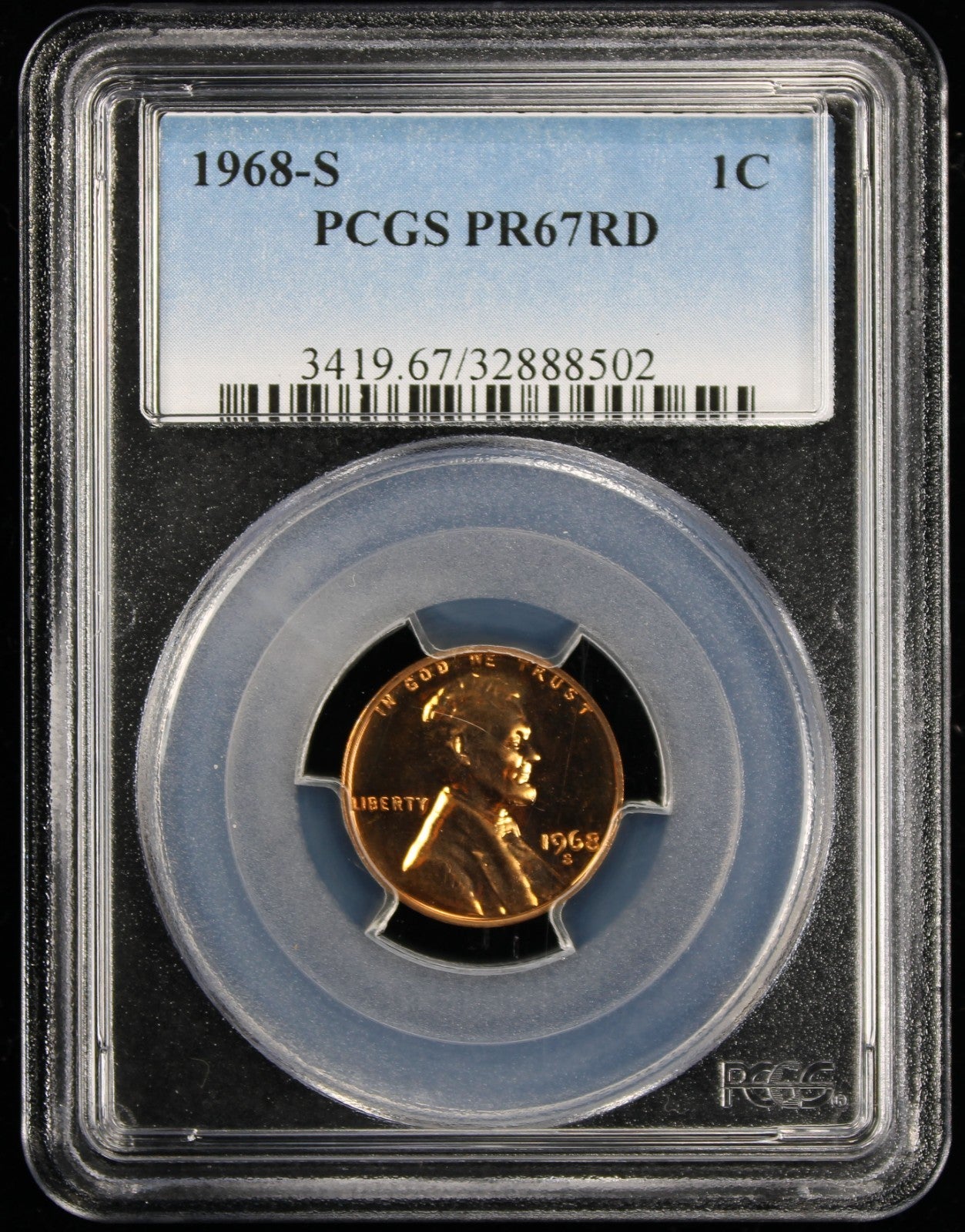1968-S Proof Lincoln Cent 1c PCGS PR67 Rd RED
