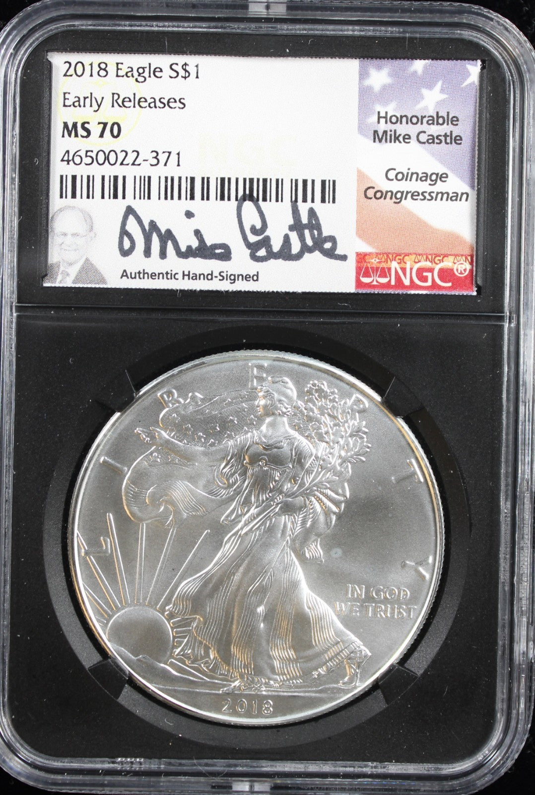 2018 Silver Eagle NGC MS70 Early Releases Castle Signed