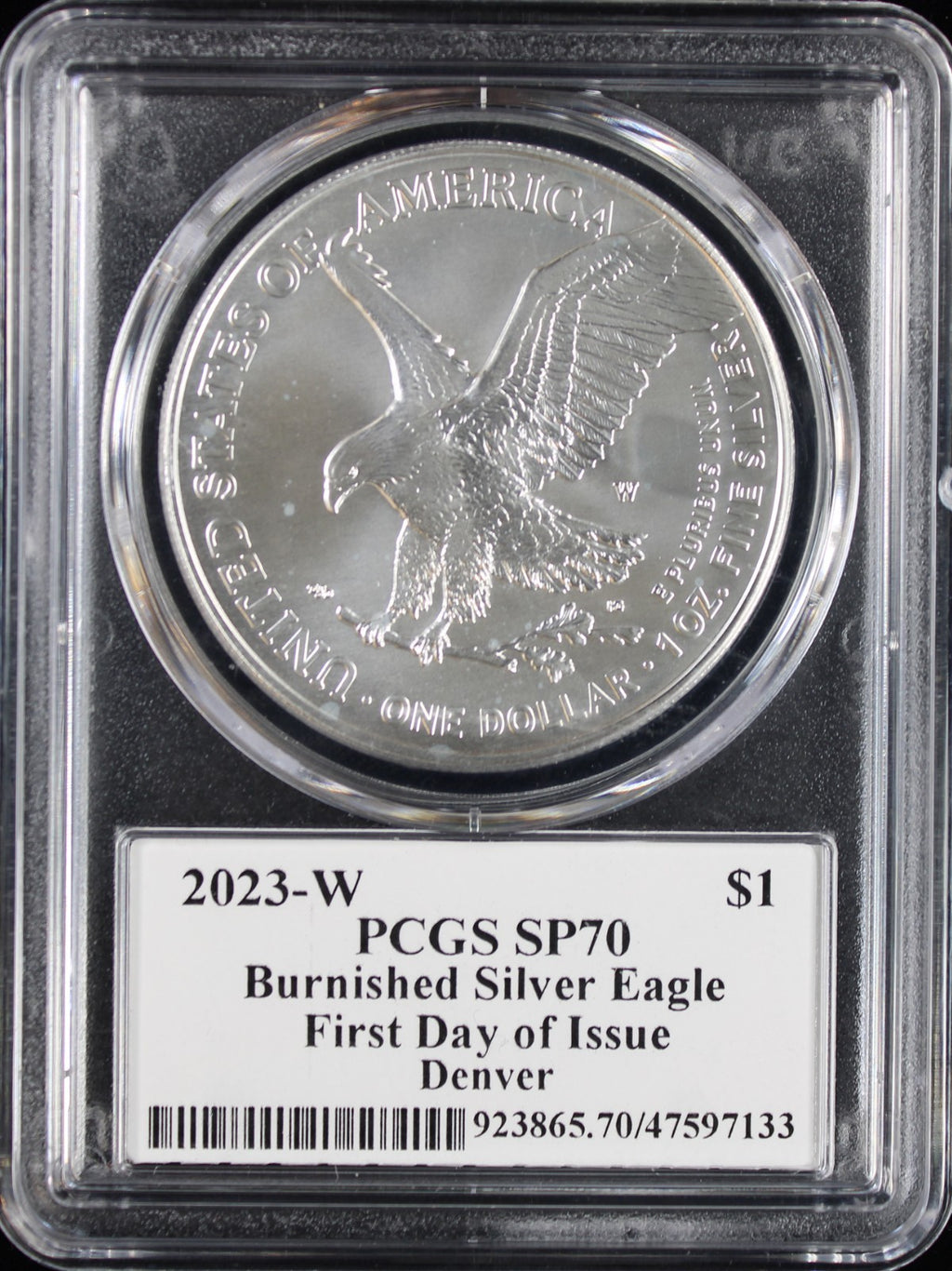 2023-W Burnished Silver Eagle PCGS MS70 Damstra Signed First Day of Issue