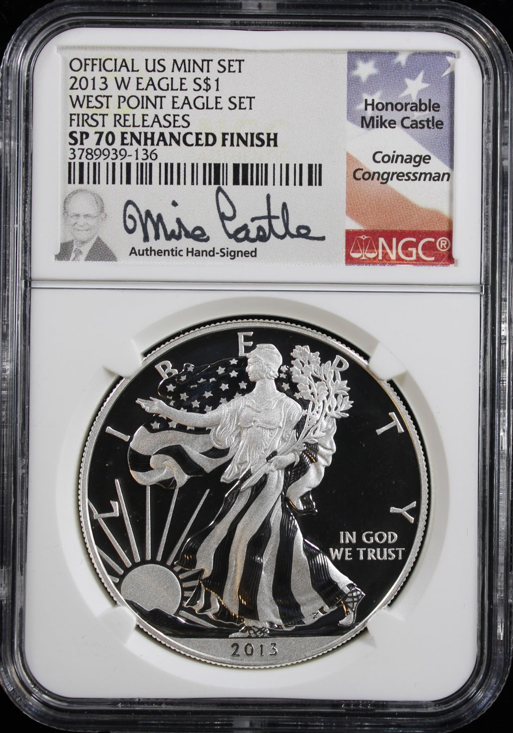 2013-W Silver Eagle NGC SP70 Enhanced Finish West Point Set First Release Castle