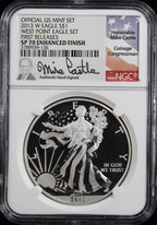 2013-W Silver Eagle NGC SP70 Enhanced Finish West Point Set First Release Castle