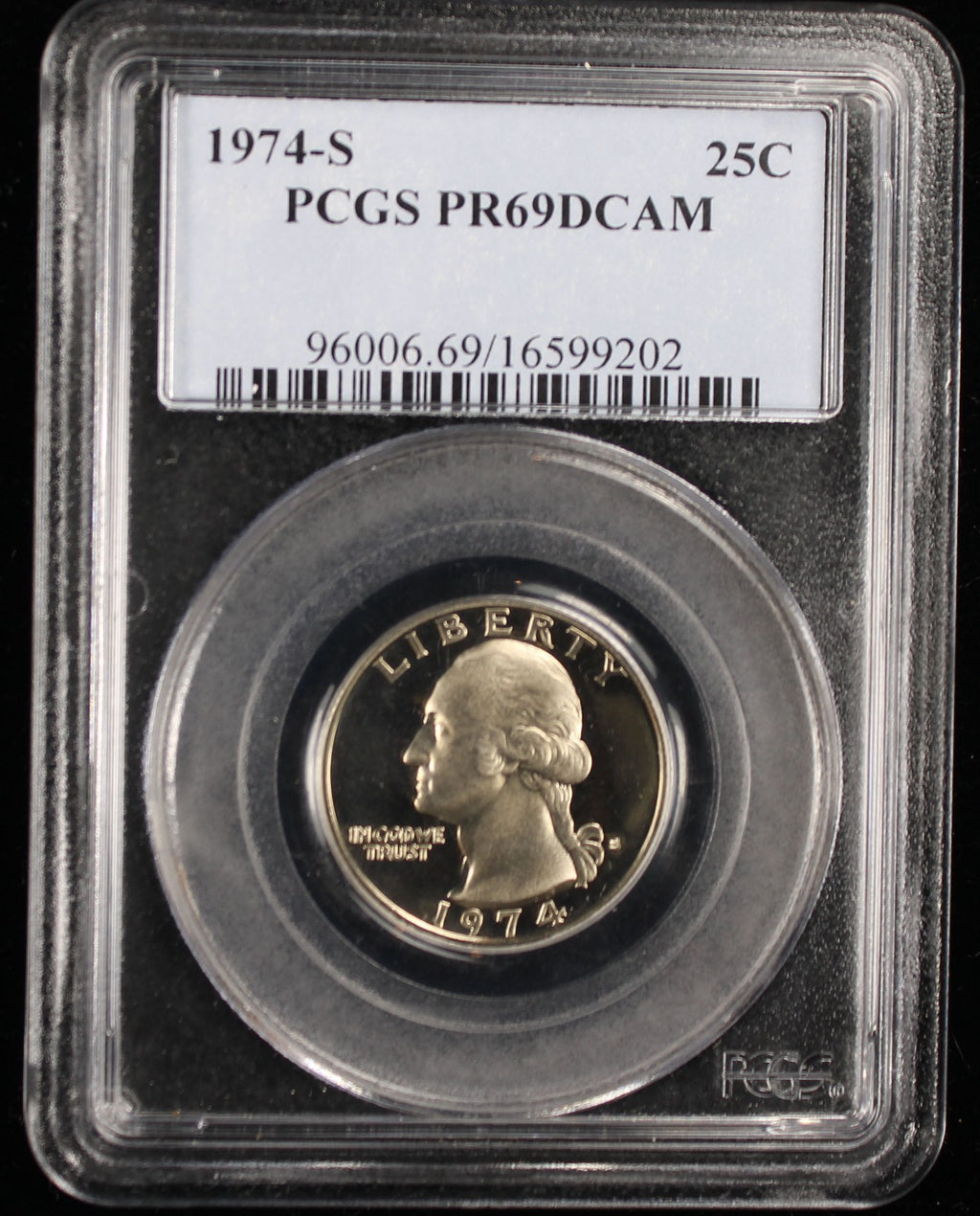 1974-S Proof Washington Quarter 25c PCGS PR69 DCAM Deep Cameo