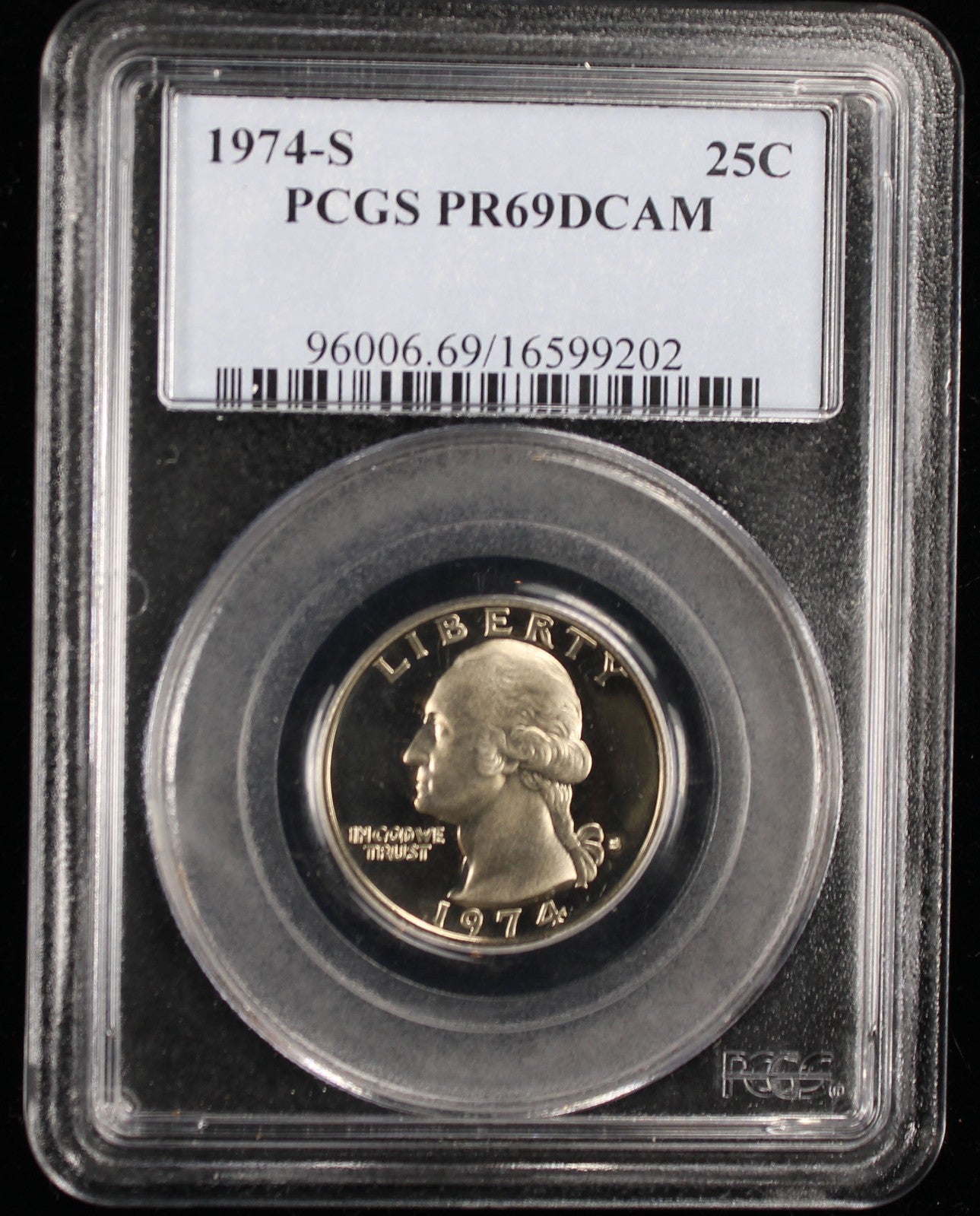 1974-S Proof Washington Quarter 25c PCGS PR69 DCAM Deep Cameo