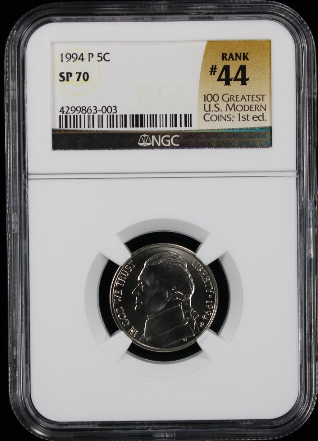 1994-P Jefferson Nickel 5c NGC SP70