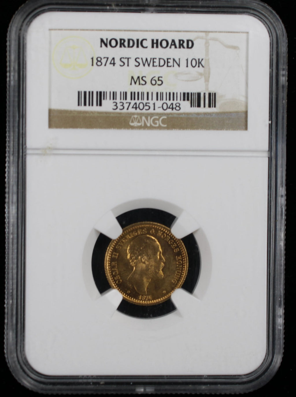 1874 St Sweden 10 Kronor NGC MS65