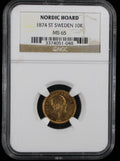 1874 St Sweden 10 Kronor NGC MS65