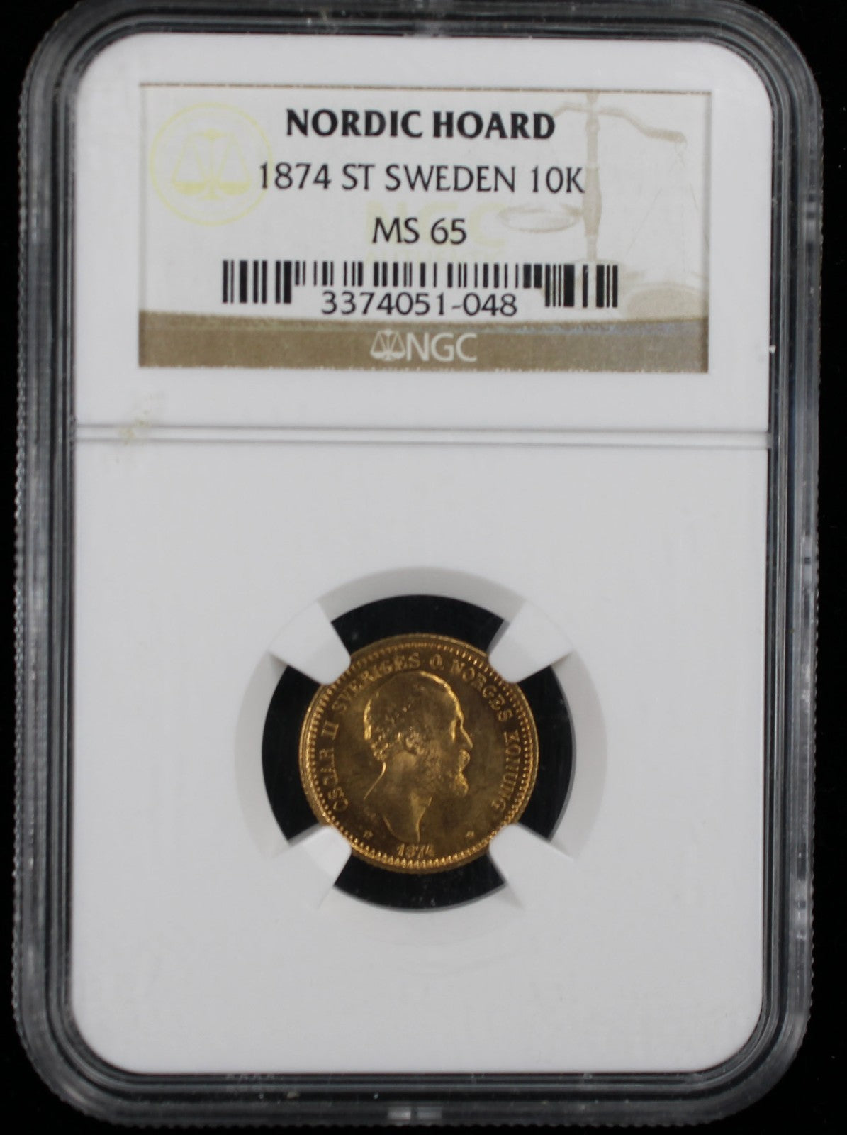 1874 St Sweden 10 Kronor NGC MS65