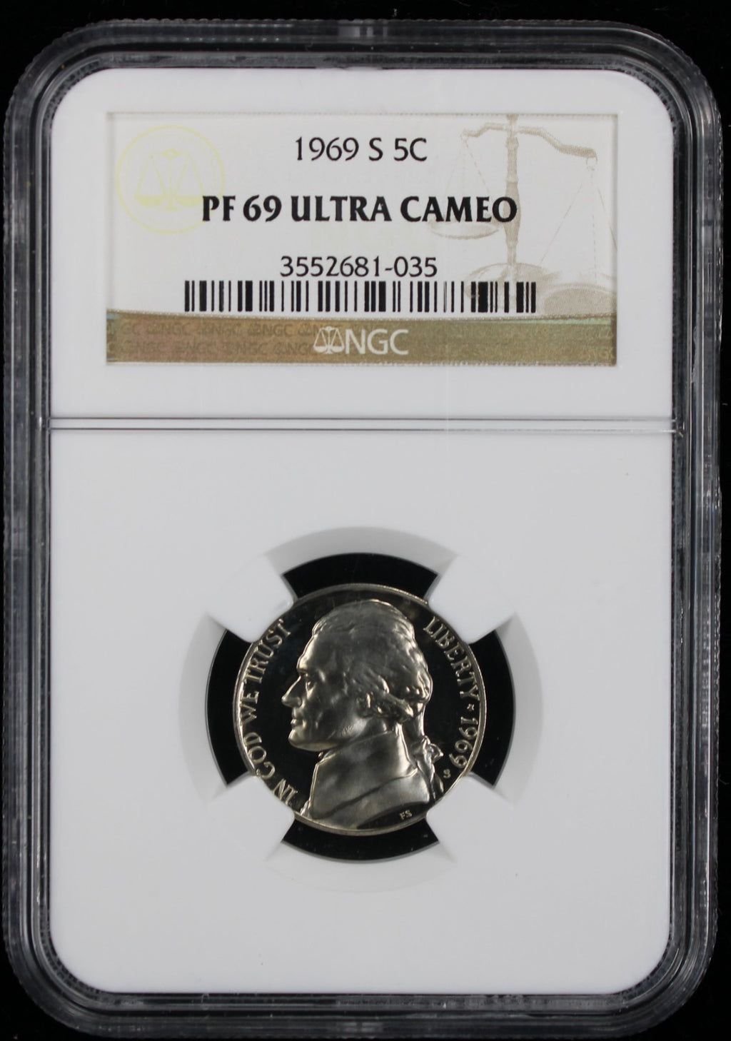 1969-S Jefferson Proof Nickel 5c NGC PF69 Ultra Cameo