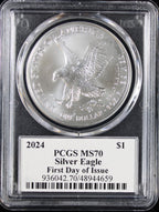 2024 Silver Eagle PCGS MS70 Damstra Signed First Day of Issue