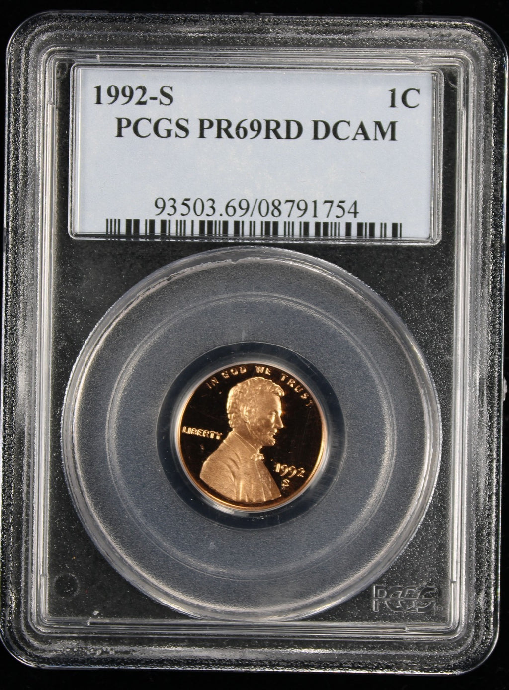 1992-S Proof Lincoln Cent 1c PCGS PR69 Rd RED Deep Cameo