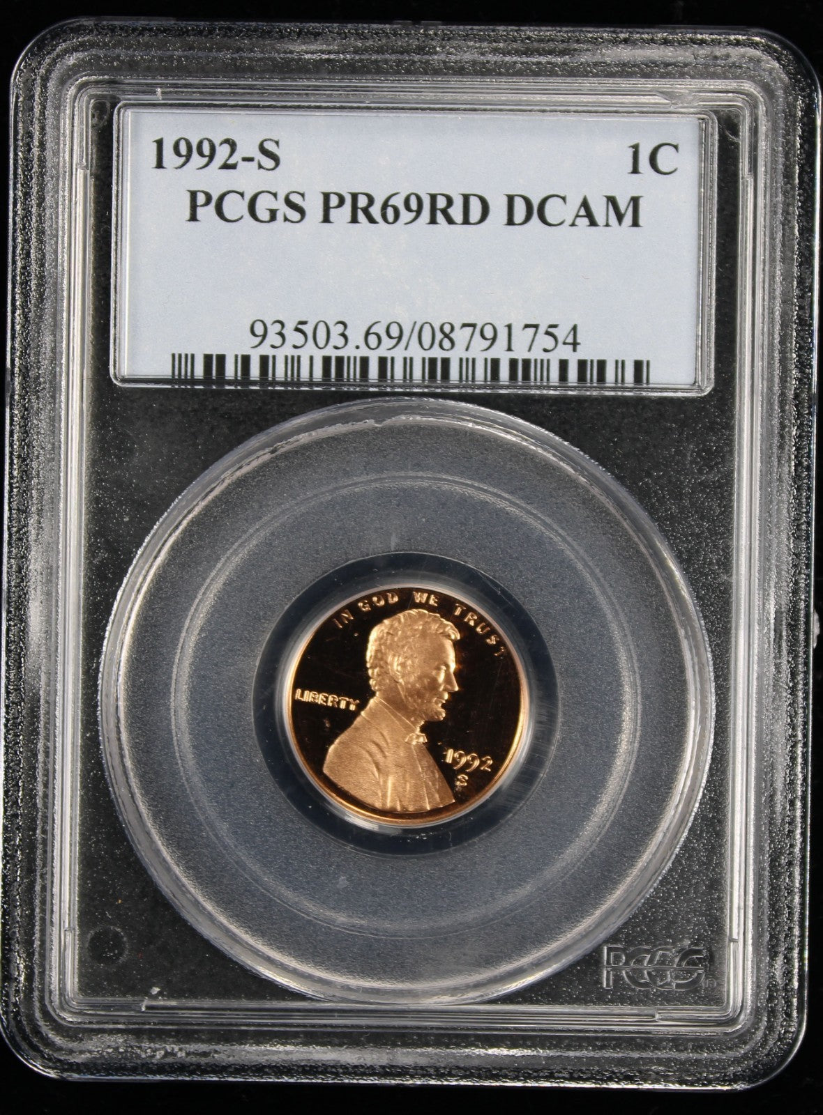 1992-S Proof Lincoln Cent 1c PCGS PR69 Rd RED Deep Cameo