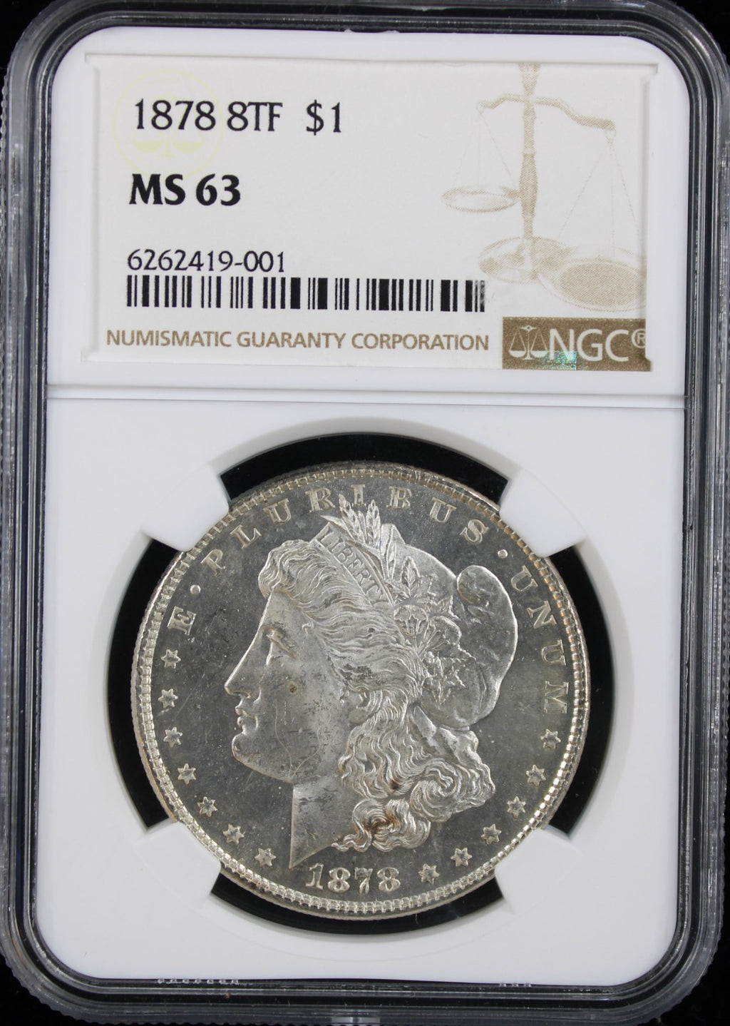 1878 8TF $1 Morgan NGC MS63
