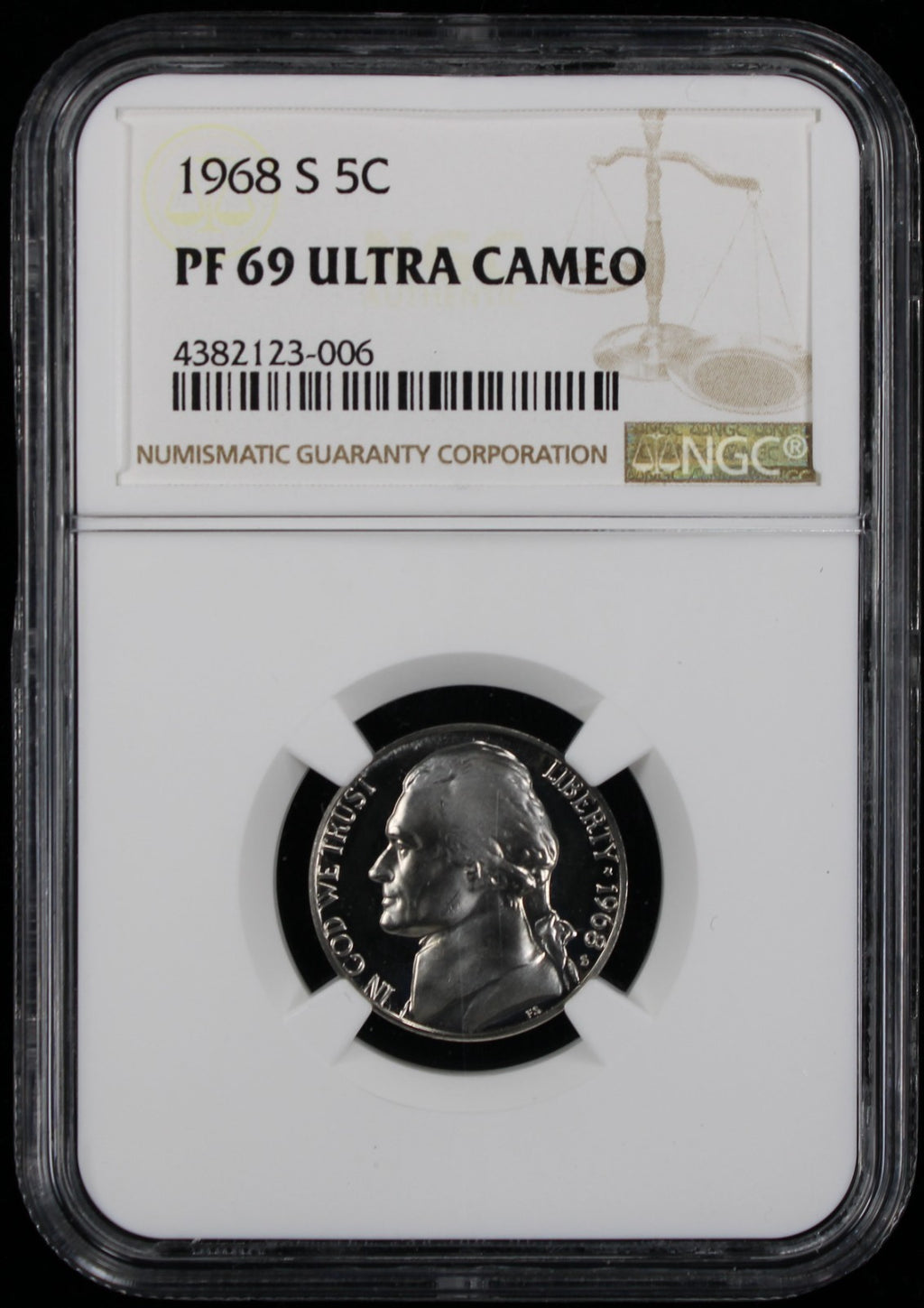 1968-S Jefferson Proof Nickel 5c NGC PF69 Ultra Cameo