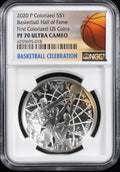2020 Colorized $1 Basketball Hall of Fame $1 NGC PF70UCAM Basketball Celebration
