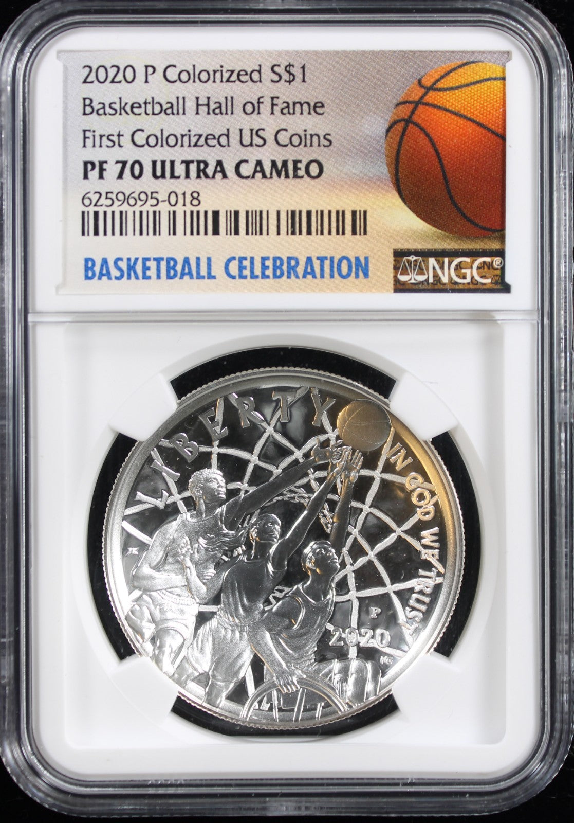 2020 Colorized $1 Basketball Hall of Fame $1 NGC PF70UCAM Basketball Celebration