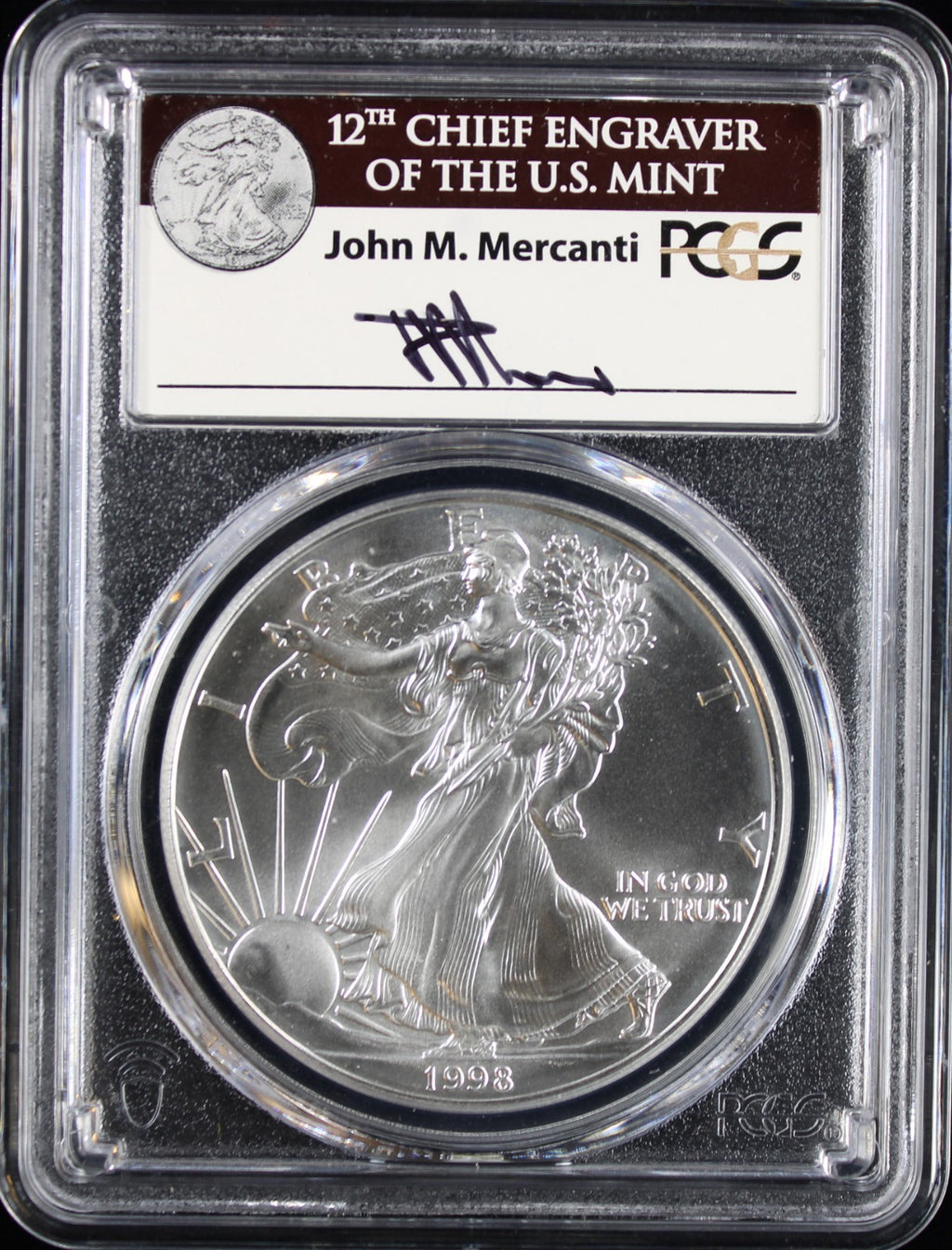 1998 Silver Eagle PCGS MS70 Mercanti Signed