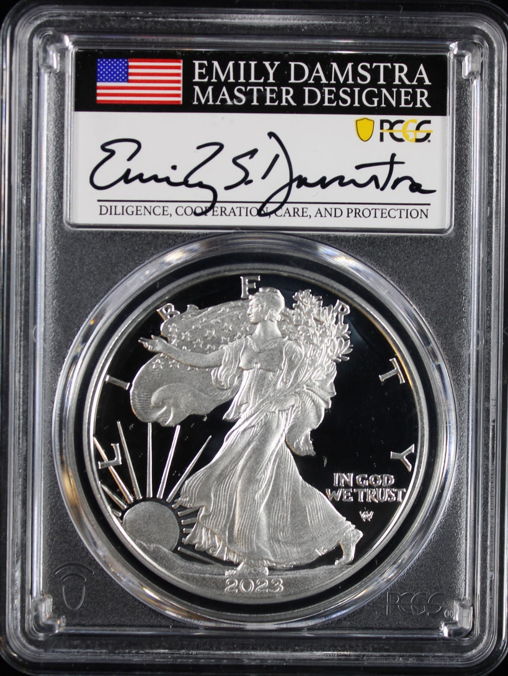 2023-W Silver Eagle PCGS PR70DCAM Damstra Signed First Day Of Issue