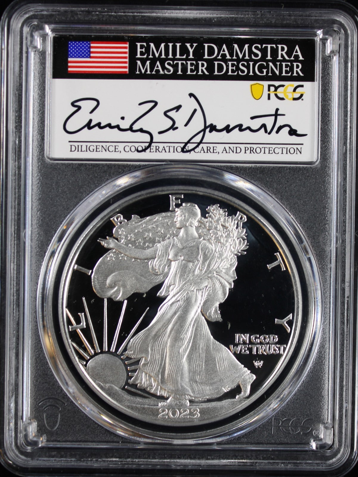 2023-W Silver Eagle PCGS PR70DCAM Damstra Signed First Day Of Issue