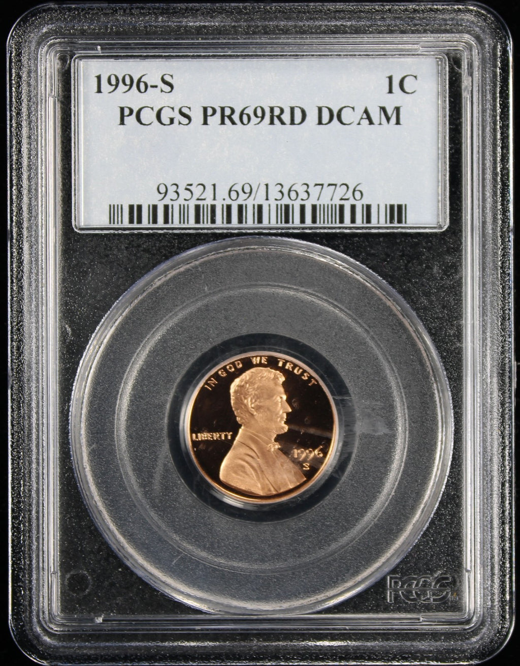 1996-S Proof Lincoln Cent 1c PCGS PR69 Rd RED Deep Cameo