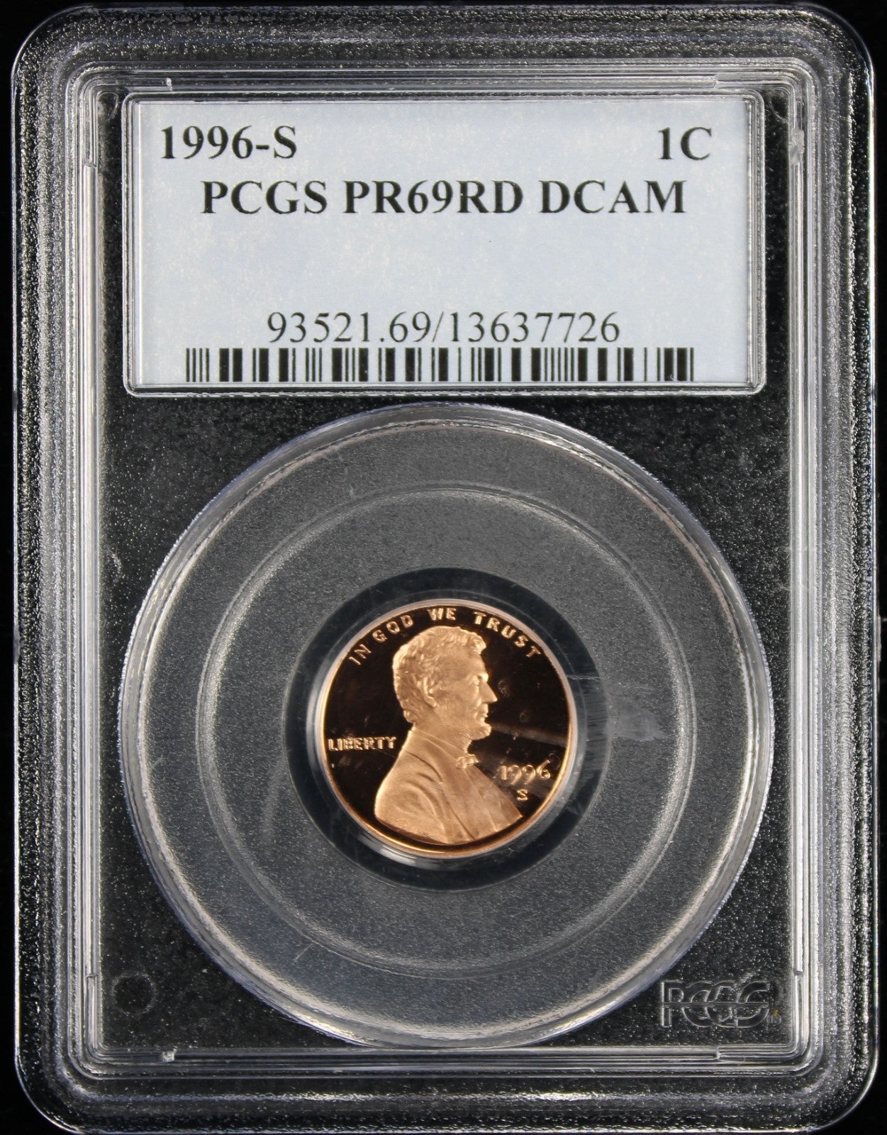 1996-S Proof Lincoln Cent 1c PCGS PR69 Rd RED Deep Cameo
