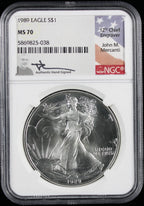 1989 Silver Eagle NGC MS70 Mercanti Label