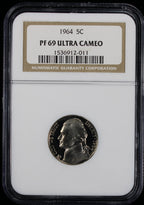1964 Jefferson Proof Nickel 5c NGC PF69 Ultra Cameo