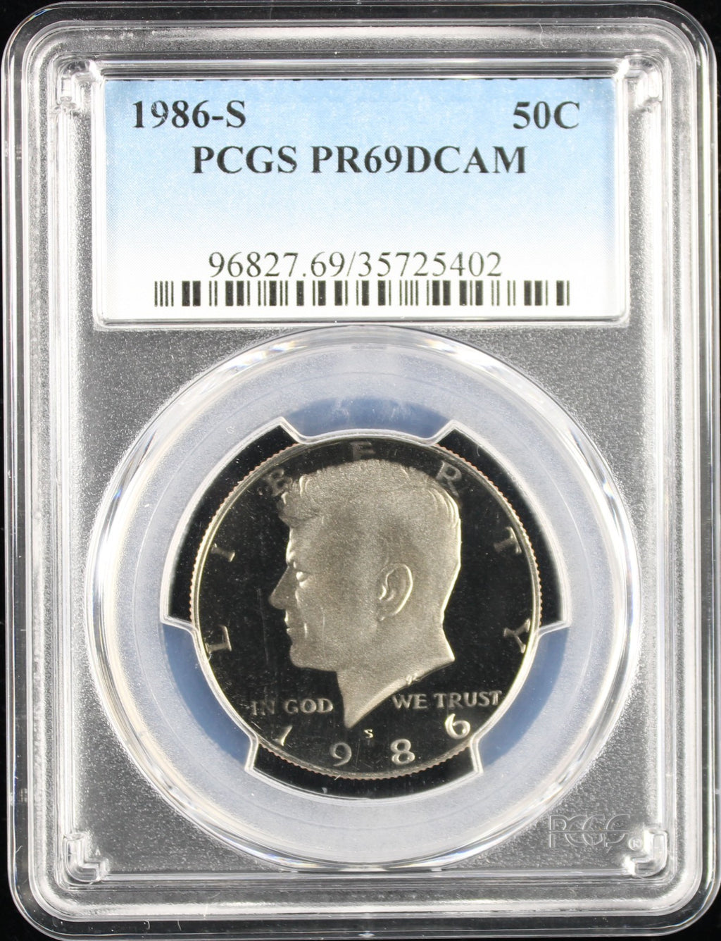 1986-S Kennedy Proof Half Dollar 50c PCGS PR69 Deep Cameo