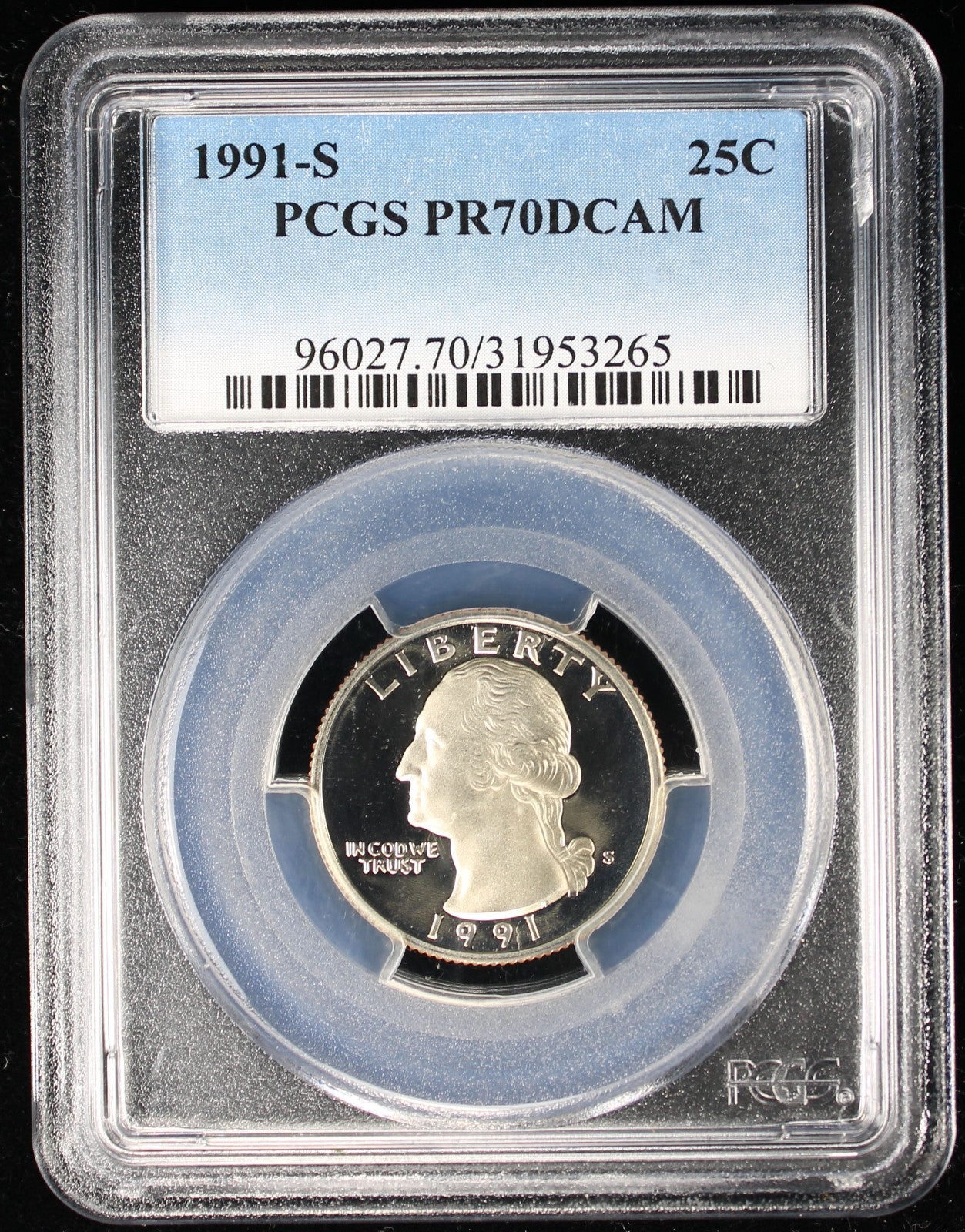 1991-S Proof Washington Quarter 25c PCGS PR70 DCAM Deep Cameo