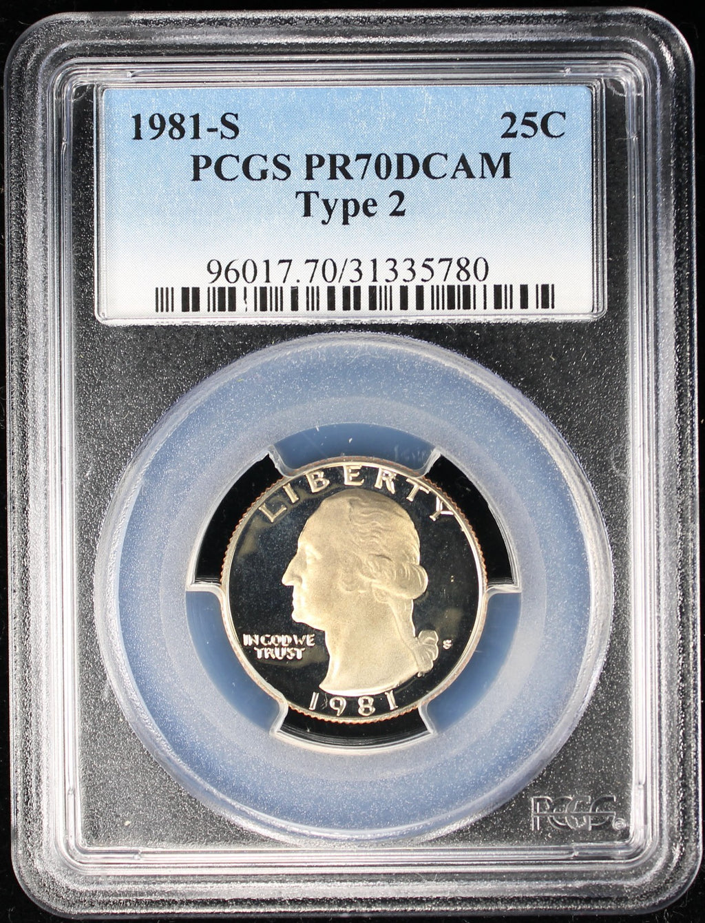1981-S Proof Washington Quarter Type 2 25c PCGS PR70 DCAM Deep Cameo