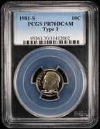 1981-S Type 1 Proof Roosevelt Dime 10c PCGS PR70 DCAM Deep Cameo