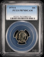 1975-S Proof Roosevelt Dime 10c PCGS PR70 DCAM Deep Cameo
