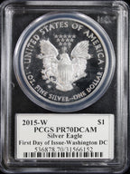 2015-W Silver Eagle PCGS PR70DCAM First Day of Issue - DC Mercanti Signed
