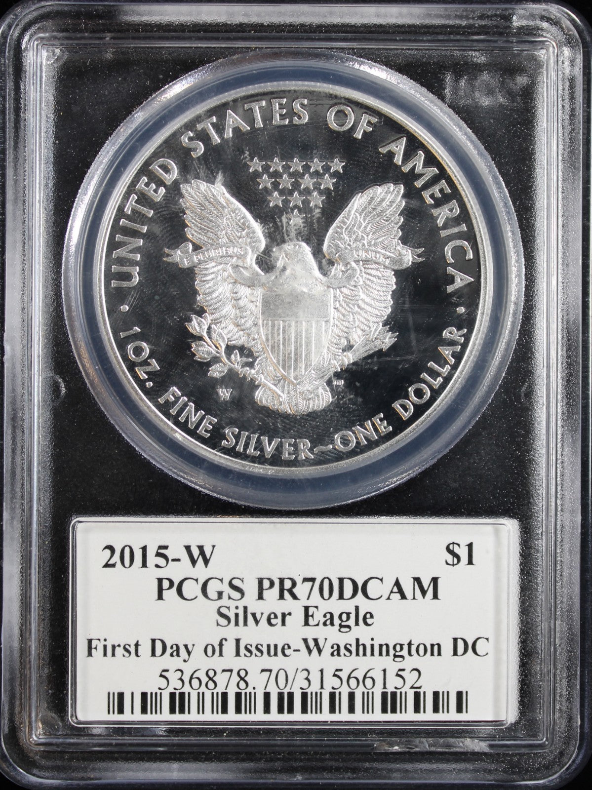 2015-W Silver Eagle PCGS PR70DCAM First Day of Issue - DC Mercanti Signed