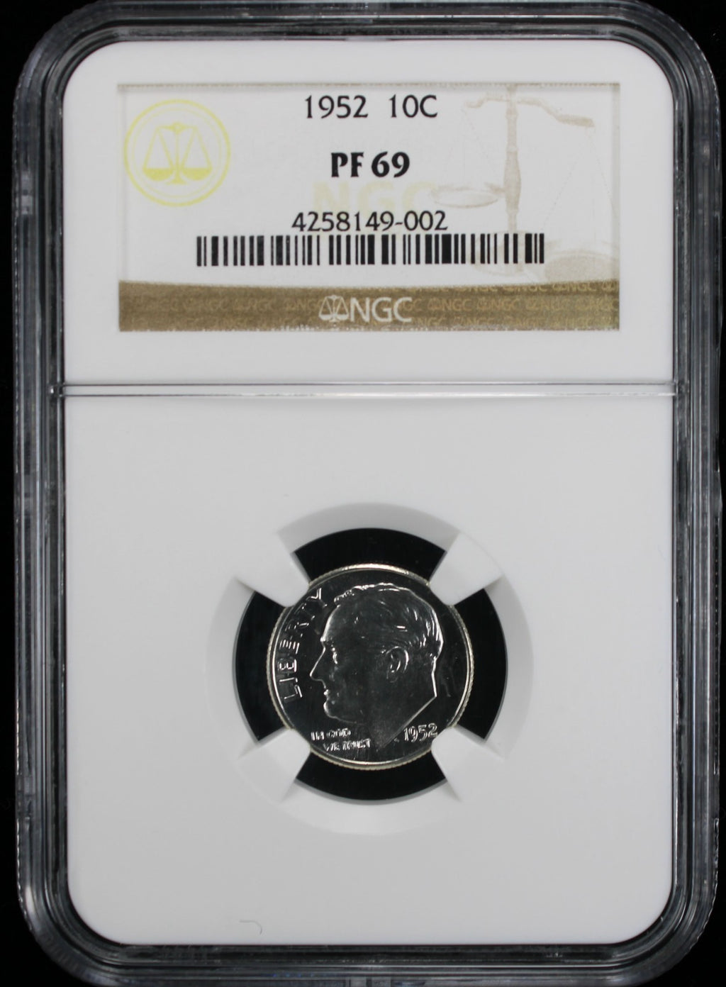 1952 Proof Roosevelt Silver Dime 10c NGC PF69