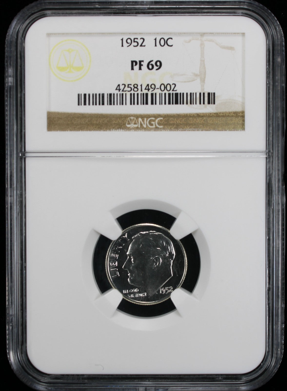 1952 Proof Roosevelt Silver Dime 10c NGC PF69