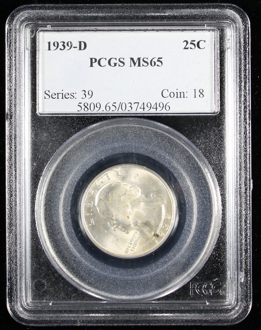1939-D Washington Silver Quarter 25c PCGS MS65