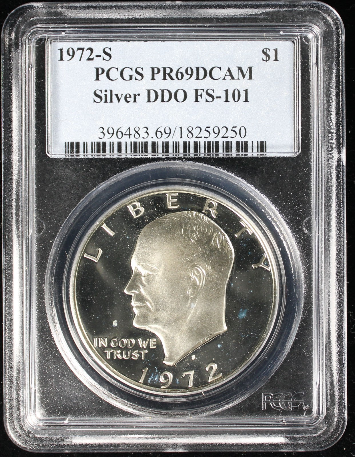 1972-S Eisenhower Silver Dollar $1 PCGS PR69 Deep Cameo FS-101 DDO