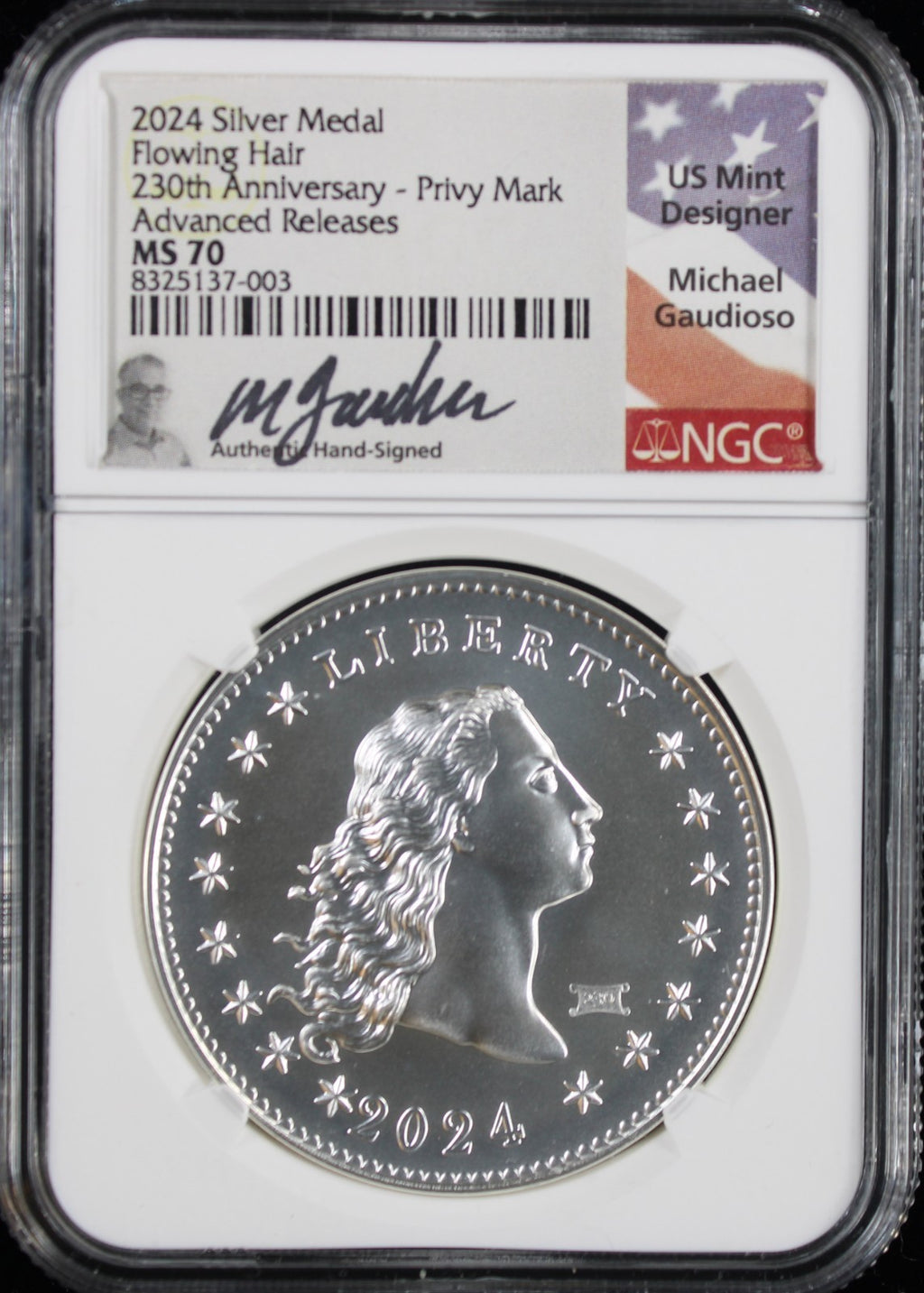 2024 Flowing Hair Medal 230th Anniversary NGC MS70 Privy Mark