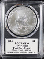 2024 Silver Eagle PCGS MS70 Damstra Signed First Day of Issue