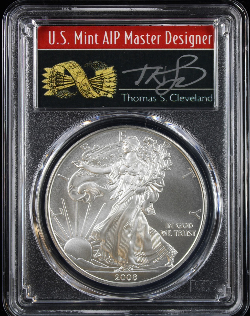 2008-W Silver Eagle PCGS MS70 First Strike Cleveland Signed
