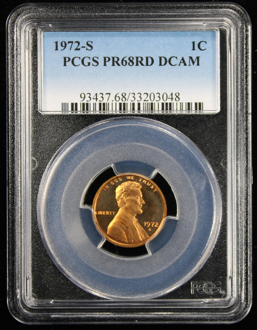 1972-S Proof Lincoln Cent 1c PCGS PR68 Rd RED Deep Cameo