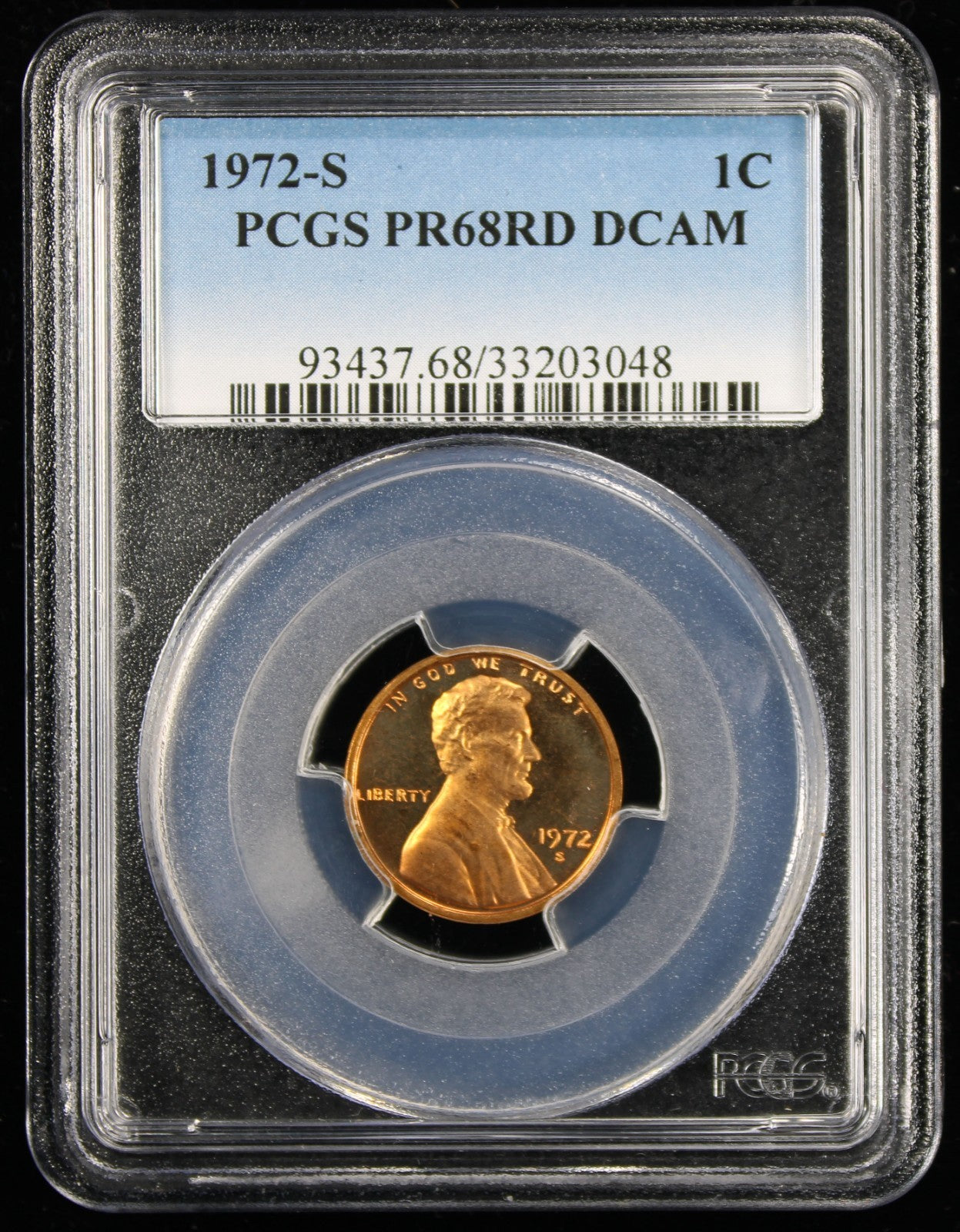 1972-S Proof Lincoln Cent 1c PCGS PR68 Rd RED Deep Cameo