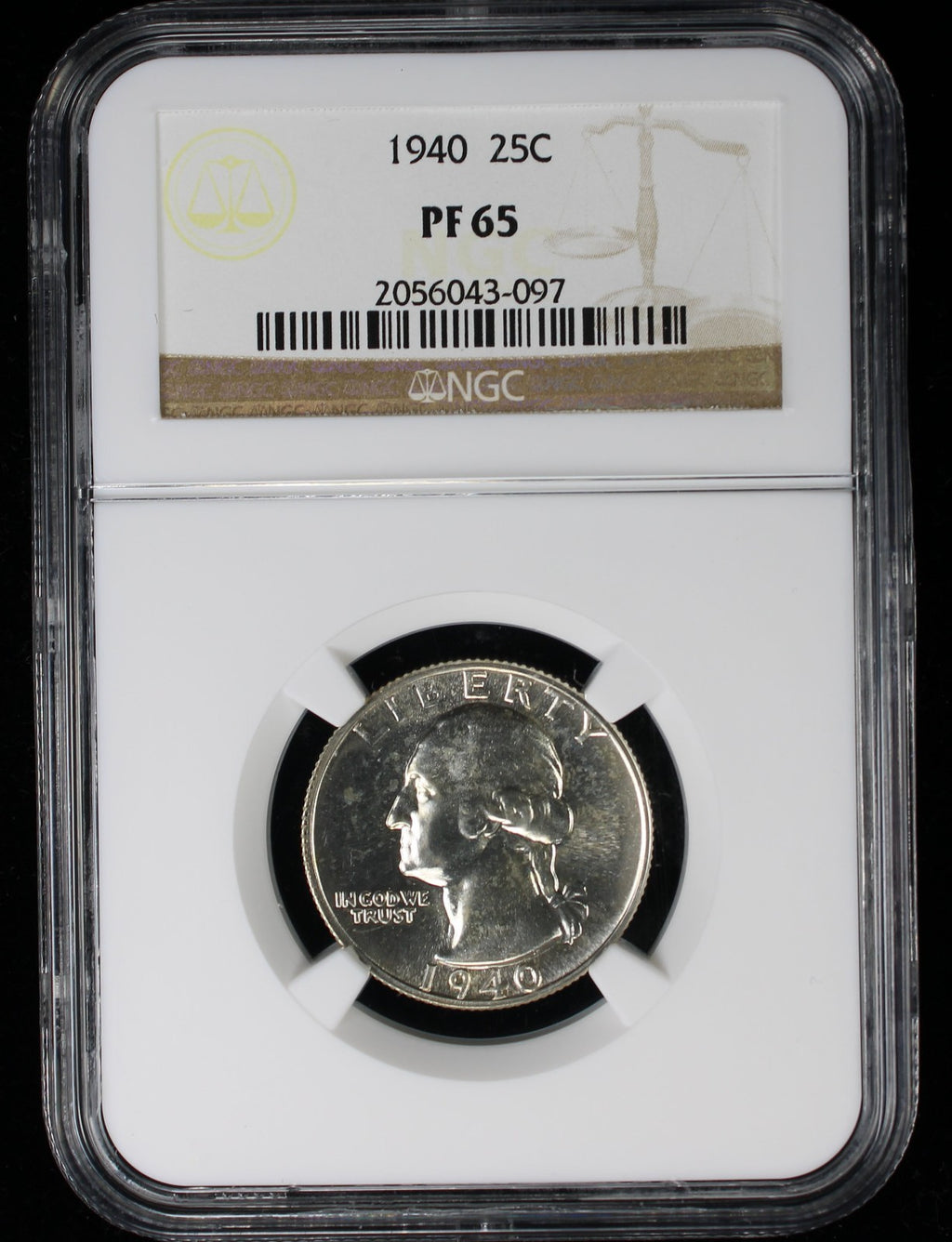 1940 Proof Washington Silver Quarter 25c NGC PF65