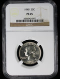 1940 Proof Washington Silver Quarter 25c NGC PF65