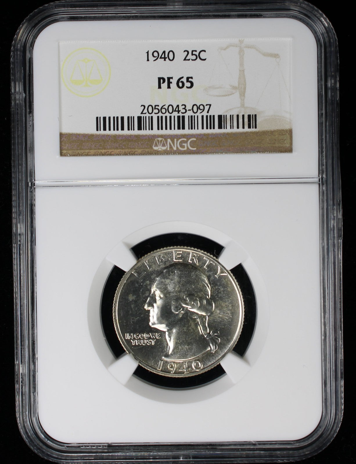 1940 Proof Washington Silver Quarter 25c NGC PF65