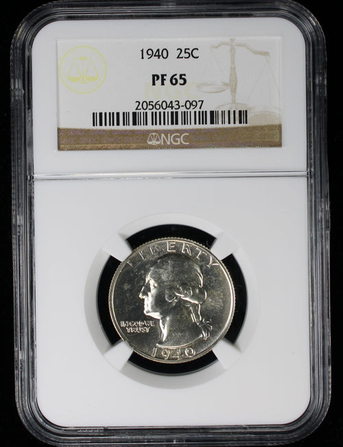 1940 Proof Washington Silver Quarter 25c NGC PF65