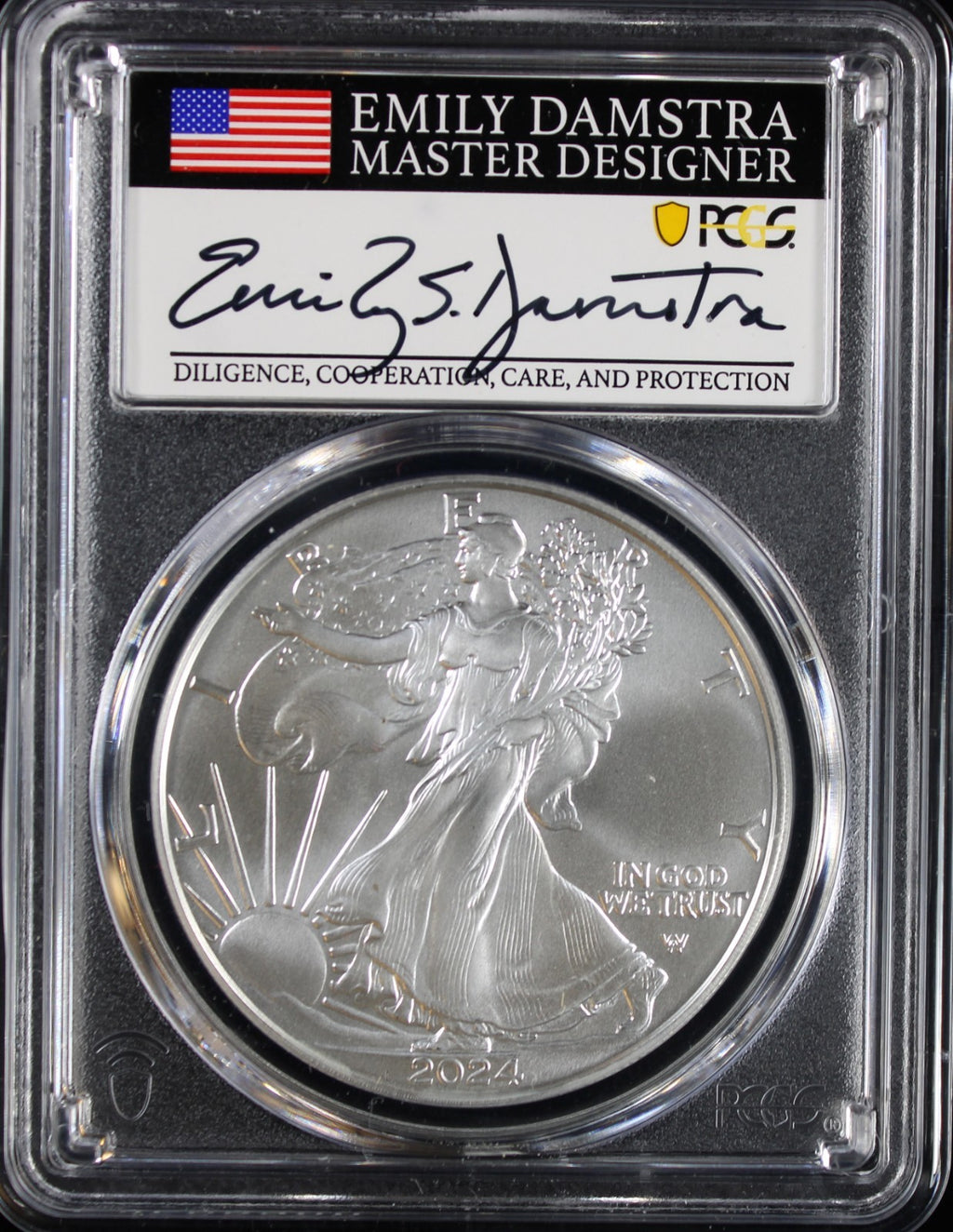 2024 Silver Eagle PCGS MS70 Damstra Signed First Day of Issue